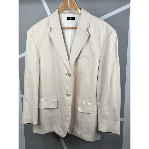 Theory Linen Galena Boxy Blazer Womens Small XS/S Cream Oversized Jacket - Picture 1 of 15
